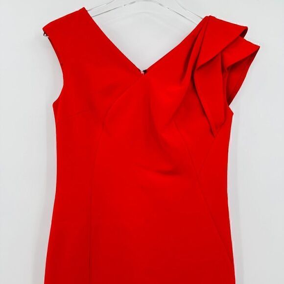 Rickie Freeman Teri Jon Size 2 Red V Neck Cocktail Sheath Dress Mini Occasion - Picture 2 of 9